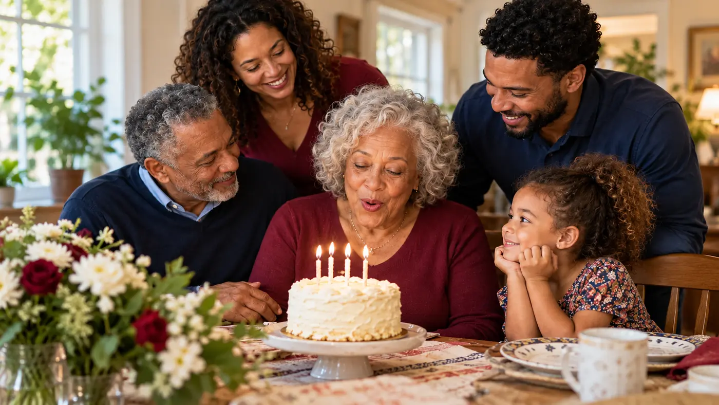 A family celebrating a birthday together