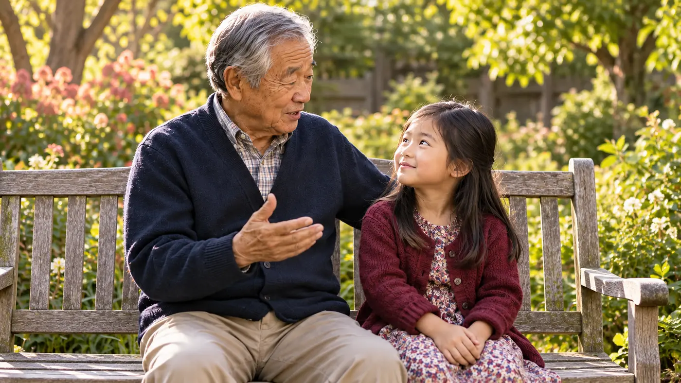 A grandparent sharing stories with a child