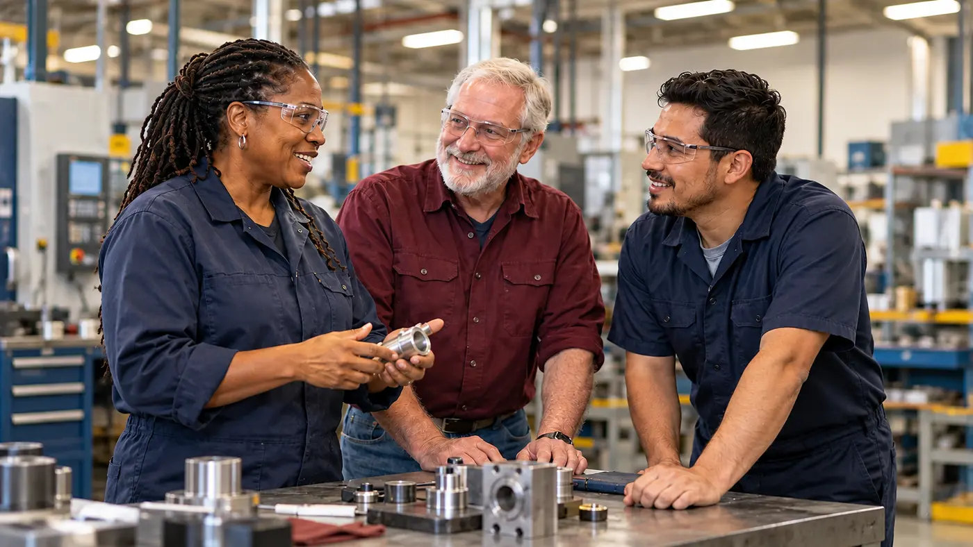 Coworkers sharing stories and experiences
